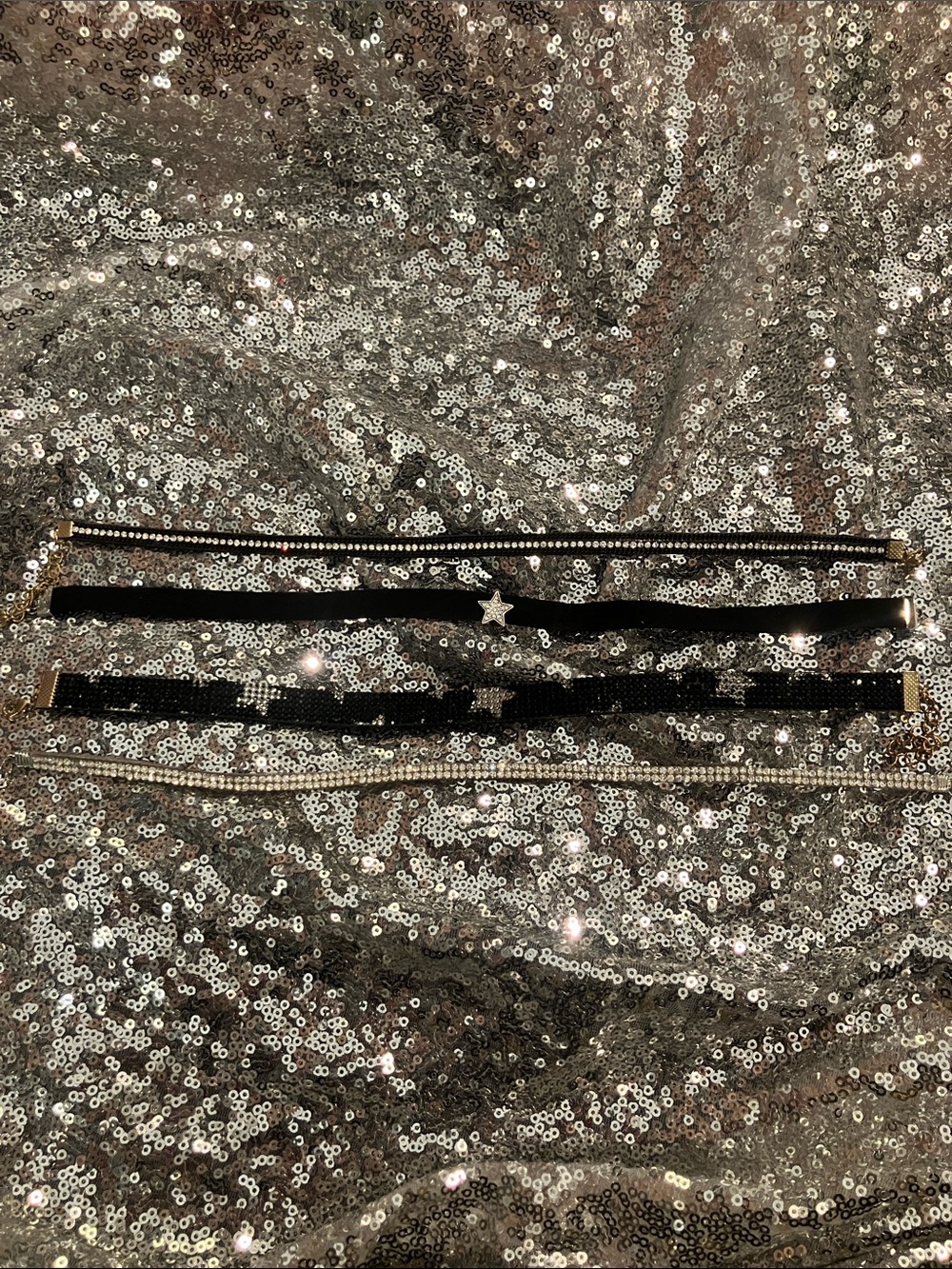 Set of 4 Black Velvet, Crystal Embellished Chokers
